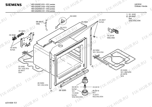 Взрыв-схема плиты (духовки) Siemens HB12020SC - Схема узла 02