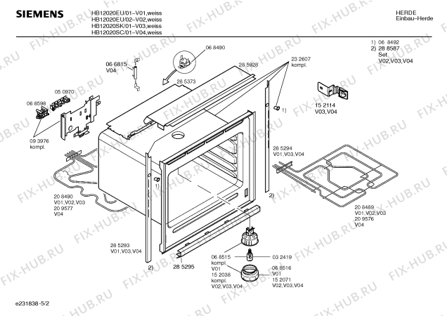 Взрыв-схема плиты (духовки) Siemens HB12020SK - Схема узла 02