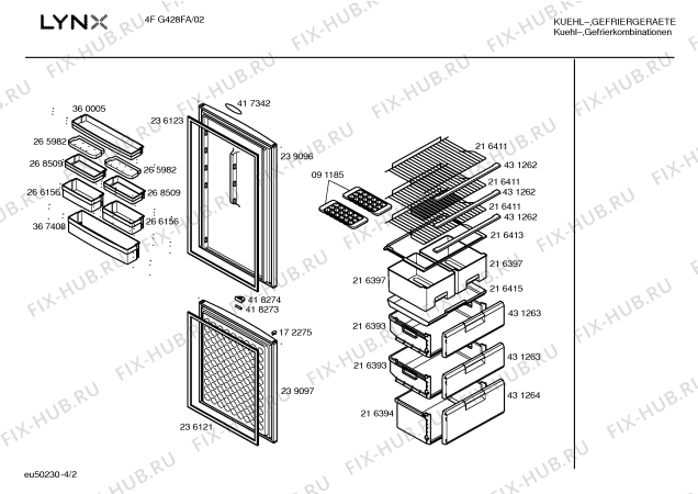 Схема №4 4FG428FA с изображением Дверь морозильной камеры для холодильной камеры Bosch 00239097