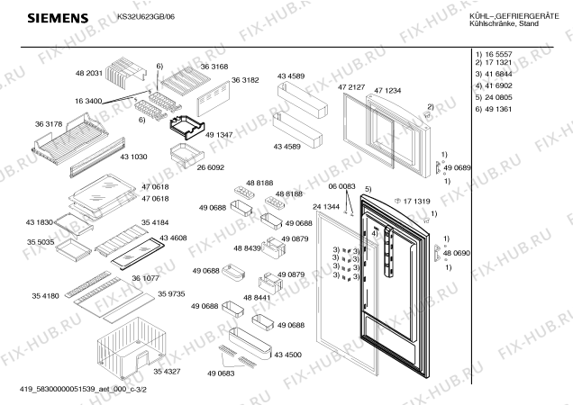 Схема №3 KS32U623GB с изображением Инструкция по эксплуатации для холодильника Siemens 00587690