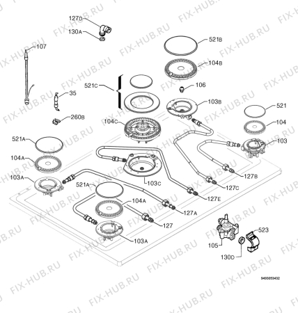 Взрыв-схема плиты (духовки) Aeg Electrolux 75950G-M - Схема узла Functional parts 267