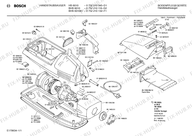Схема №1 0752210116 BHS6010 с изображением Верхняя часть корпуса для пылесоса Bosch 00112216