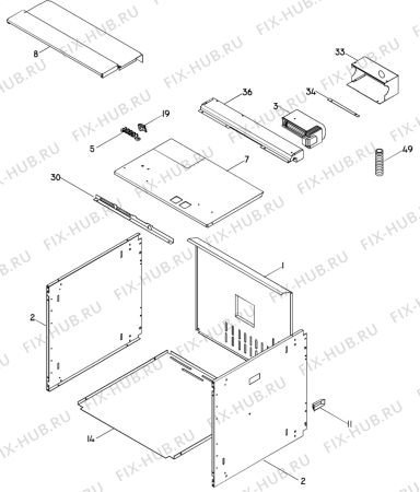 Взрыв-схема плиты (духовки) Husqvarna Electrolux QC470-0 - Схема узла H20 Housing F