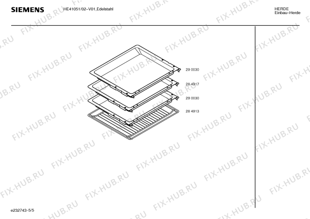 Схема №5 HE41021 с изображением Инструкция по эксплуатации для плиты (духовки) Siemens 00521960