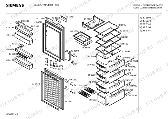 Схема №4 KG32U193GB с изображением Дверь для холодильной камеры Siemens 00241341