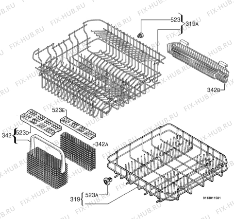 Взрыв-схема посудомоечной машины Zanussi Electrolux DE540X - Схема узла Basket 160
