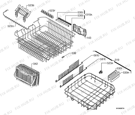 Взрыв-схема посудомоечной машины Electrolux ESF67020 - Схема узла Basket 160