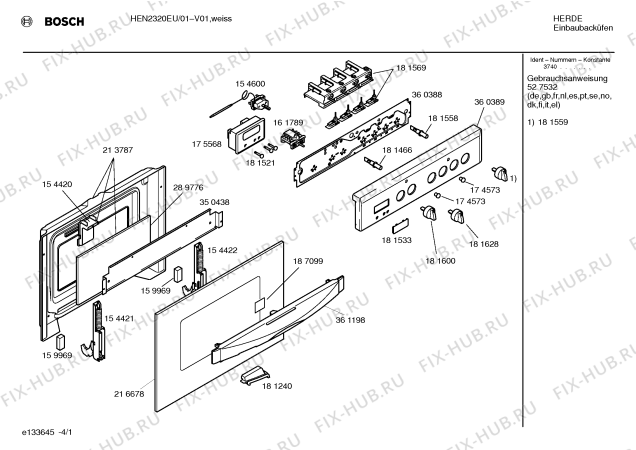 Схема №4 HEN2320EU с изображением Ручка управления духовкой для электропечи Bosch 00181600
