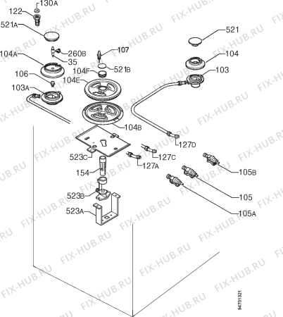 Взрыв-схема плиты (духовки) Electrolux EK6725X - Схема узла Functional parts 267