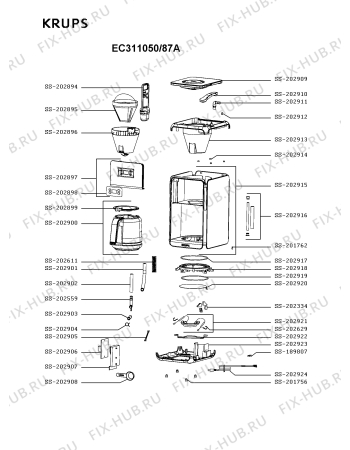 Схема №1 EC311050/87A с изображением Часть корпуса для электрокофемашины Krups SS-202898