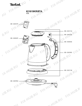 Схема №1 KI1619KR/87A с изображением Элемент корпуса для чайника (термопота) Tefal SS-202954