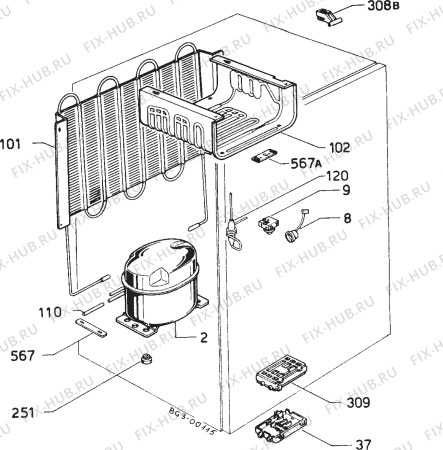 Взрыв-схема холодильника Rex RS140L - Схема узла Cooling system 017