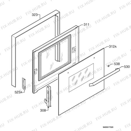 Взрыв-схема плиты (духовки) Zanussi ZOBK91QA - Схема узла Door 003