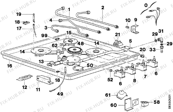 Взрыв-схема плиты (духовки) Electrolux RC925W1 - Схема узла Bottom and functional parts