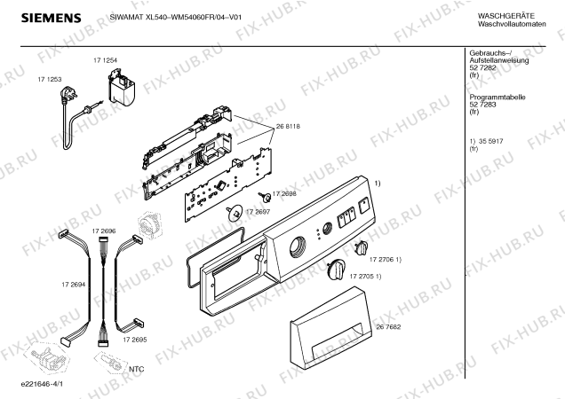 Схема №4 WM54060FR SIWAMAT XL540 с изображением Инструкция по установке и эксплуатации для стиралки Siemens 00527282
