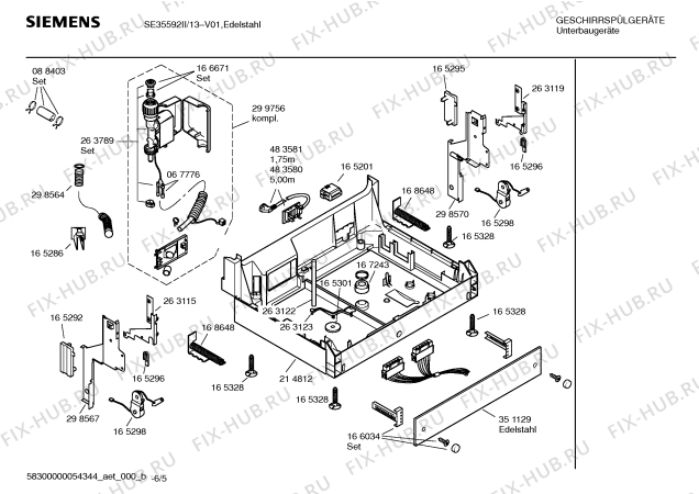 Взрыв-схема посудомоечной машины Siemens SE35592II - Схема узла 05