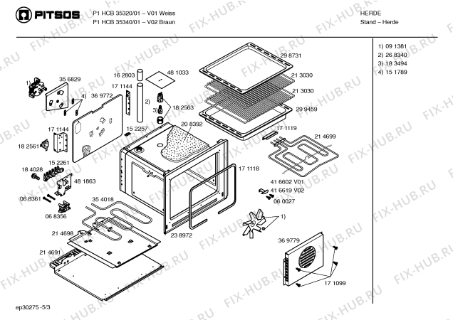 Взрыв-схема плиты (духовки) Pitsos P1HCB35320 - Схема узла 03
