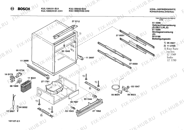 Схема №3 KUL1402GB с изображением Дверь морозильной камеры для холодильной камеры Bosch 00271953