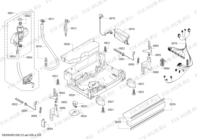 Взрыв-схема посудомоечной машины Bosch SMS68M12AU ActiveWater, Made in Germany - Схема узла 05