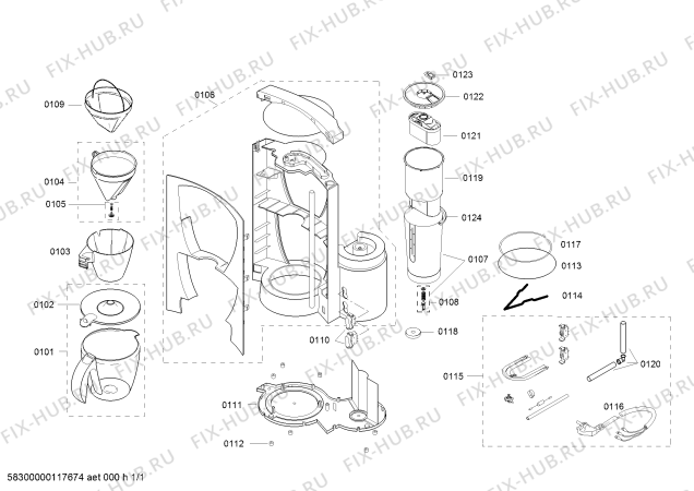 Схема №1 TKA6744 private collection с изображением Корпус для кофеварки (кофемашины) Bosch 00449974