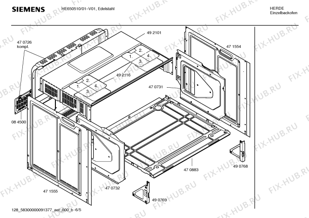 Взрыв-схема плиты (духовки) Siemens HE650510 - Схема узла 05