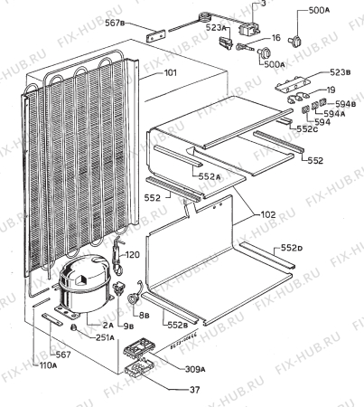 Взрыв-схема холодильника Elektro Helios FG2400 - Схема узла Refrigerator cooling system