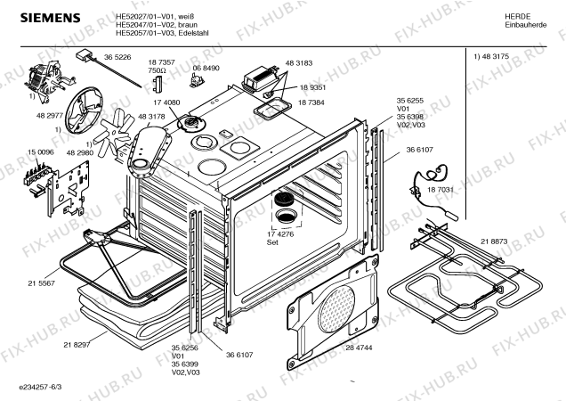 Взрыв-схема плиты (духовки) Siemens HE52047 - Схема узла 03