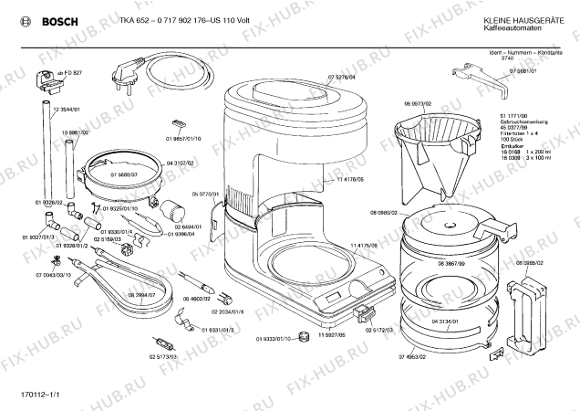 Схема №1 0717902176 TKA652 с изображением Стеклянная колба для электрокофеварки Bosch 00083867