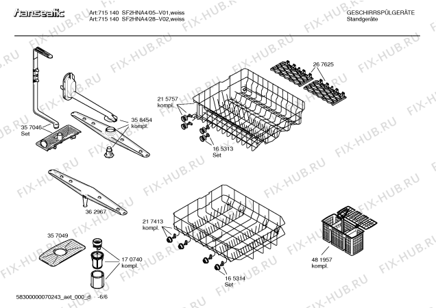 Схема №6 SF2HNA4 715140 с изображением Инструкция по эксплуатации для электропосудомоечной машины Bosch 00592911