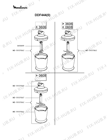 Взрыв-схема блендера (миксера) Moulinex DDF444(0) - Схема узла AP002614.6P3