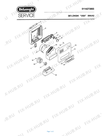 Схема №1 BMU02 с изображением Панель для обогревателя (вентилятора) DELONGHI 709171