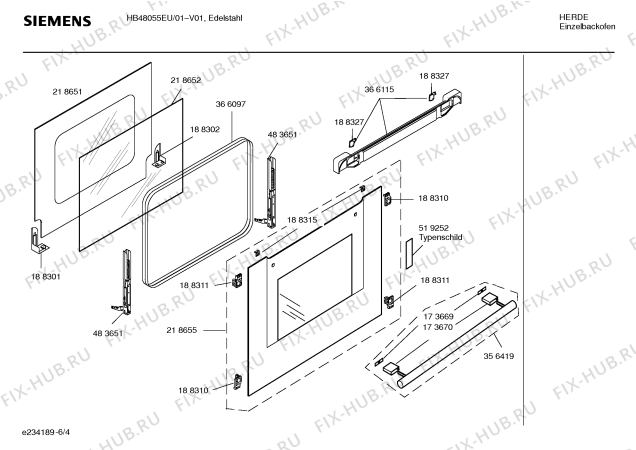 Схема №6 HEN3553 с изображением Корпус лампы для духового шкафа Siemens 00483882