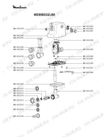 Схема №1 ME858D32/J90 с изображением Толкач для электромясорубки Moulinex MS-651181