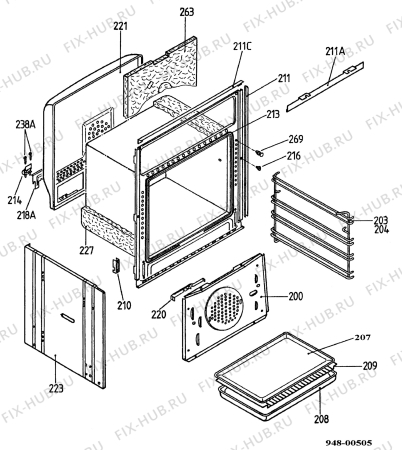 Взрыв-схема плиты (духовки) Electrolux EOB302X - Схема узла Housing 001