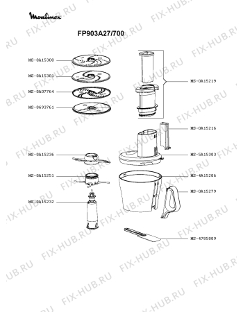 Взрыв-схема кухонного комбайна Moulinex FP903A27/700 - Схема узла NP004527.5P2