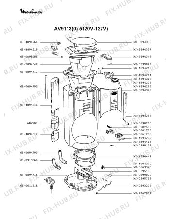 Взрыв-схема кофеварки (кофемашины) Moulinex AV9113(0) - Схема узла CP001689.6P3