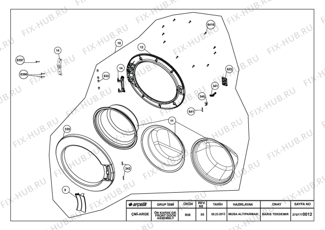 Взрыв-схема стиральной машины Beko BLOMBERG WAF 5280 (7147181300) - FRONDT DOOR ASSEMBLY REV-05