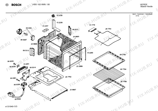 Взрыв-схема плиты (духовки) Bosch HSS102ANN - Схема узла 03