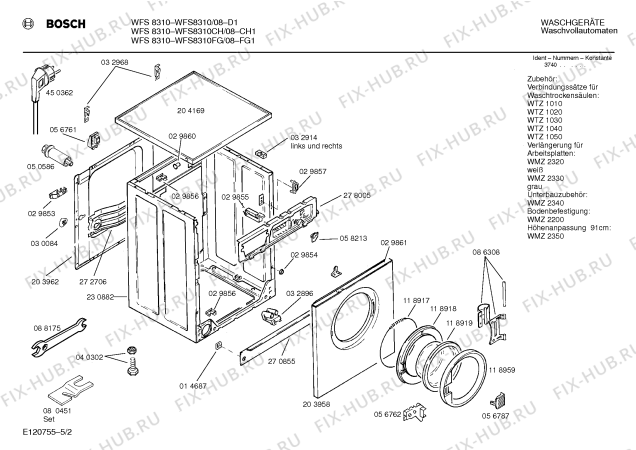 Схема №5 WFS9310FG WFS9310 с изображением Вкладыш в панель для стиральной машины Bosch 00088714