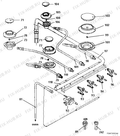 Взрыв-схема плиты (духовки) Zanussi ZC500GWM - Схема узла Section 6