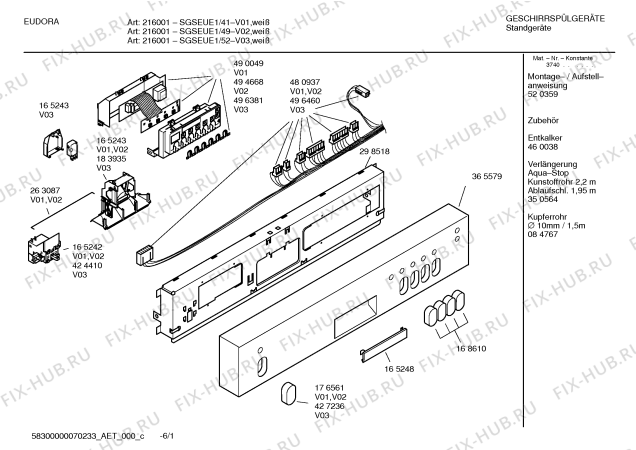 Схема №6 SGSEUE1 brillant734s с изображением Передняя панель для посудомоечной машины Bosch 00365579