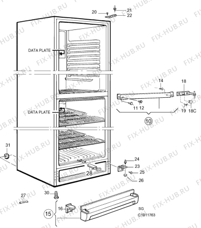 Взрыв-схема холодильника Husqvarna Electrolux QT423RW - Схема узла C10 Cabinet