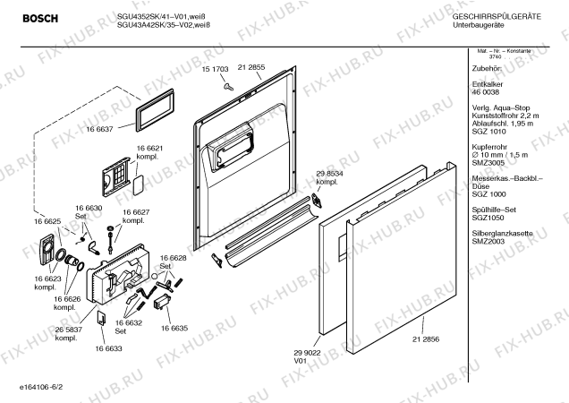 Схема №6 SGU43A42SK с изображением Инструкция по эксплуатации для посудомоечной машины Bosch 00586412