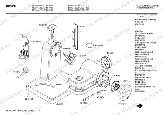 Схема №5 MUM4420UC Compact 400W Kitchen Center с изображением Штатив для кухонного измельчителя Bosch 00484369
