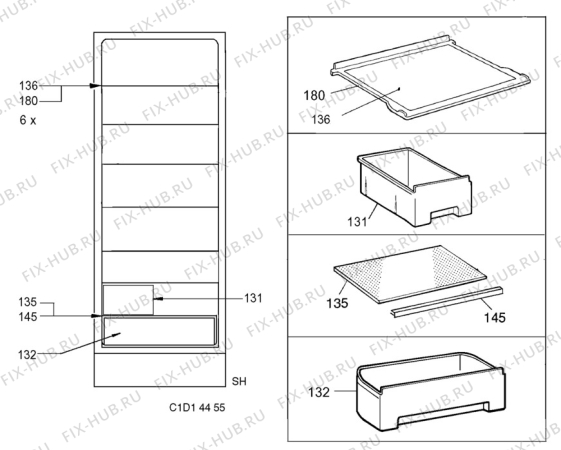 Взрыв-схема холодильника Electrolux ER8207C - Схема узла C10 Interior