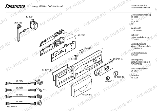Схема №4 CW61281 Constructa 1200S с изображением Панель управления для стиральной машины Bosch 00432850