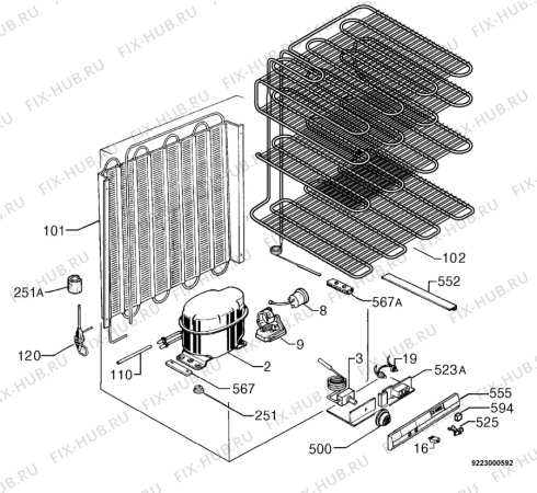 Взрыв-схема холодильника Husqvarna Electrolux QT60W - Схема узла Cooling system 017