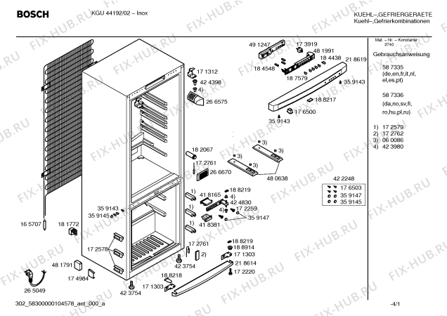 Схема №4 KGU44192FF с изображением Дверь морозильной камеры для холодильника Bosch 00241534