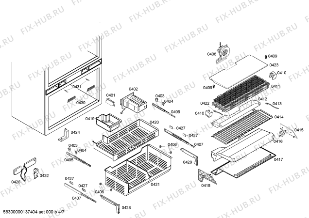 Схема №7 RF411701 с изображением Поднос для холодильника Bosch 00661962