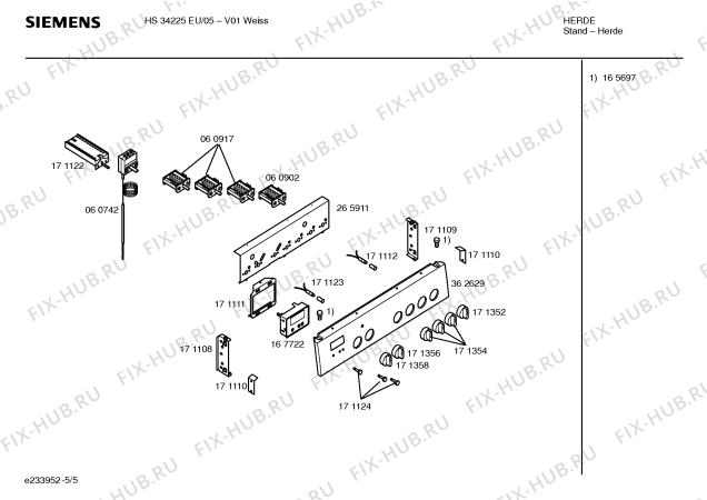 Схема №5 HS34225EU с изображением Панель управления для электропечи Siemens 00362629